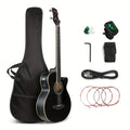 Glarry 4-String Full Size Acoustic-Electric Bass Guitar Kit, Folk Bass Guitar, Cutaway Style, for Beginner Student, ALL-IN-ONE Kit, Complete Accessories with Strap Gig Bag Picks Cable Wrench Tool, Gift for Music Lover
