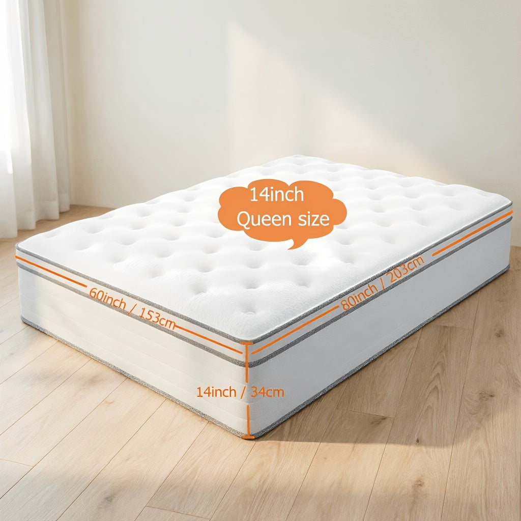12/14 "Full Queen King Size Memory Foam Mattress - Ergonomic Design, Medium Sturdy Hybrid Mattress, Luxurious Comfort Pocket Spring, White Quilted CoverColchones Para Cama