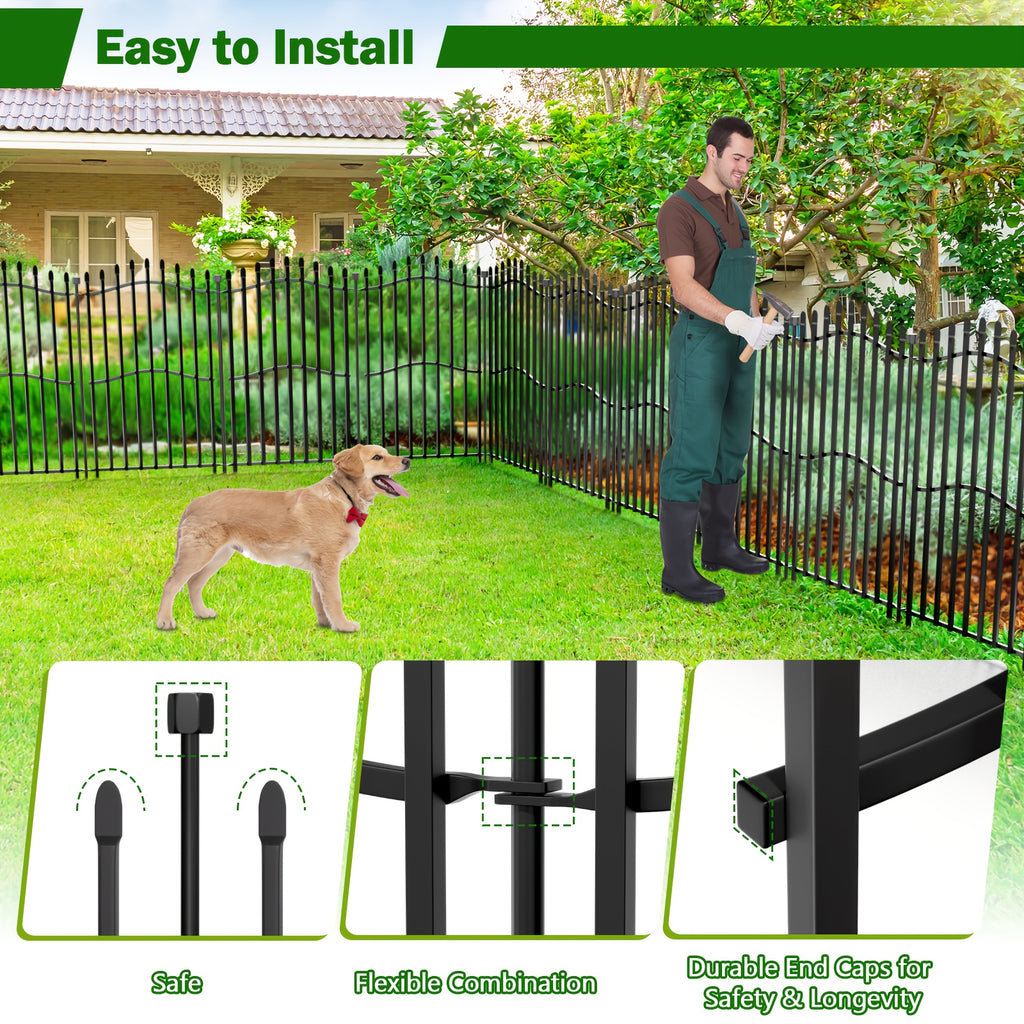[3D] 8/10 Panels No Dig Decorative Garden Fence with Gate - 32/40in H, Tall Heavy-Duty Square Tube Animal Barrier, Rustproof Dog Fence for Outdoor Yard & Patio Protection