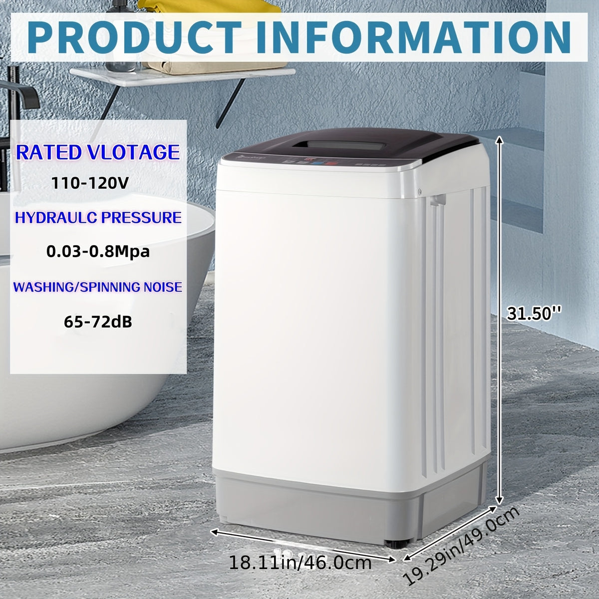 Full Automatic Portable Washer with Spin Dry Cycle, 15.6/17.6/17.8/25/30 Lbs Top Load Washing Machine And Dryer Combo with Drain Pump | 10 Programs, 8 Water Levels | for Apartment, RV, Dorm