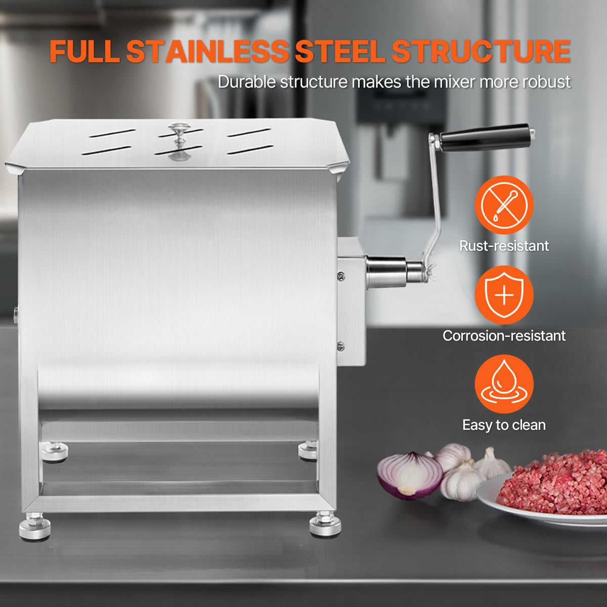 VEVOR Manual Meat Mixer 10L/20L/30L/40L Fixed Tank Mixing Max 60LB for Meat Sausage Mixer, Non-tiltable style/Tiltable style