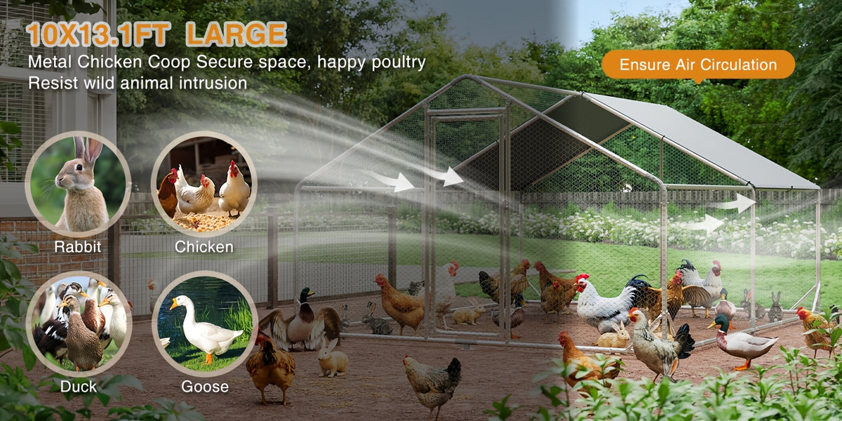 10X13X6.4Ft/10X6.7X6.4Ft Large Metal Chicken Coop with Winter Wrap Cover | Walk-In Chicken Run for Hens/Ducks/Rabbits, All-Weather Poultry Pen with Lock for Outdoor And Backyard, Farm, Duck Rabbit Cage Poultry Pen