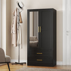 71 Inch Metal Wardrobe with Mirror, 2 Drawers, Adjustable Shelves And Hangers, Clothing Storage Cabinet for Bedroom