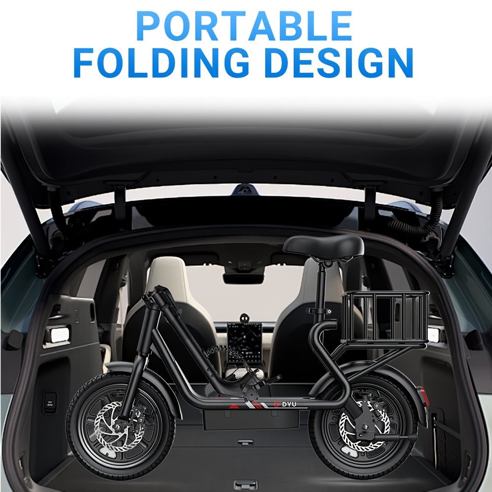 DYU 350W 14" Folding Electric Scooter with Seat - 20-Mile Range, 36V 7.8Ah Battery, Rear Basket & Double Disc Brakes, Compact Portable E-Scooter for Adults, Urban Commuting & Long-Distance Travel, Scooter Electric Fast