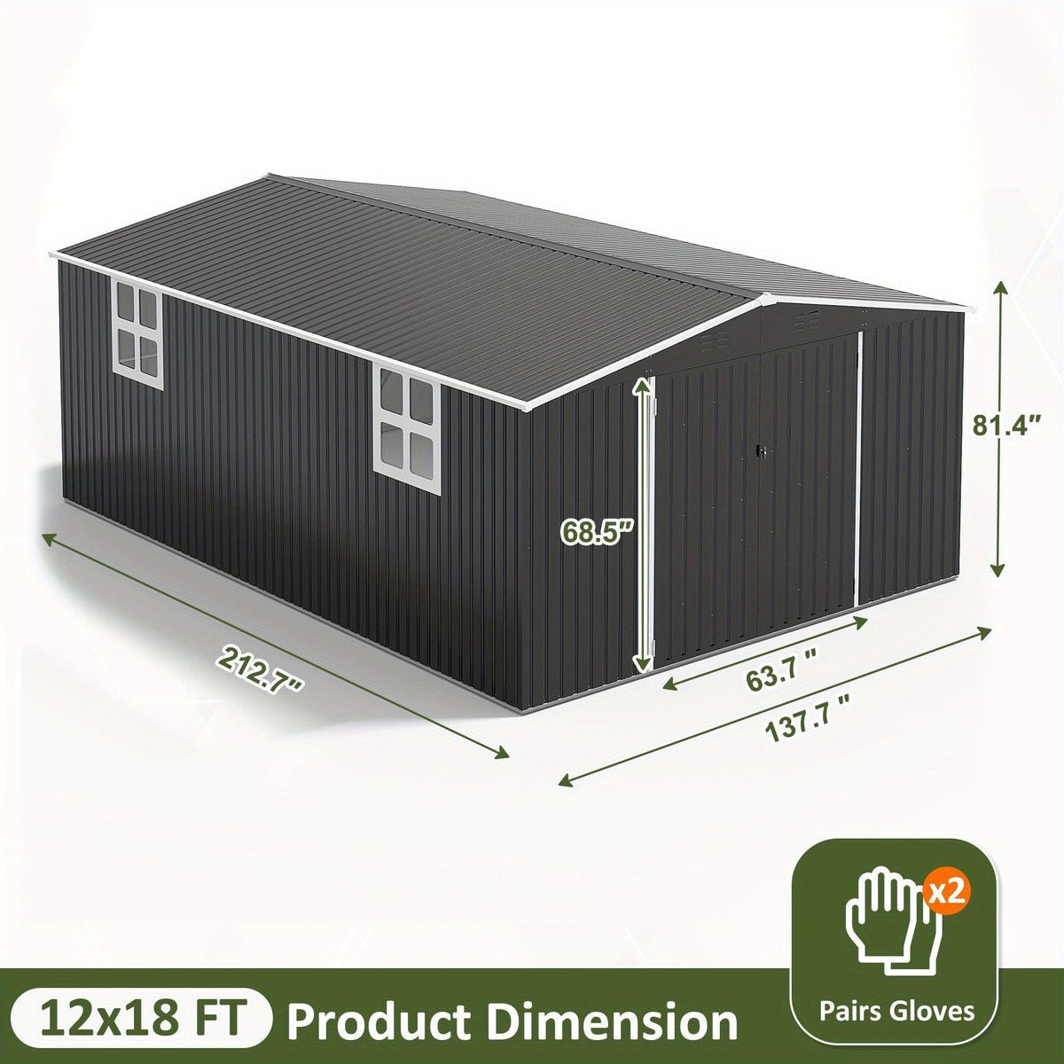 [Extra-Large Metal Shed] 5X3/12X16/12X18 FT Outdoor Storage Shed, Extra-Large Metal Shed With Hinged Door And Windows, Heavy-Duty Metal Tool Shed For Backyard, Garden, Patio, Or Lawn, Black
