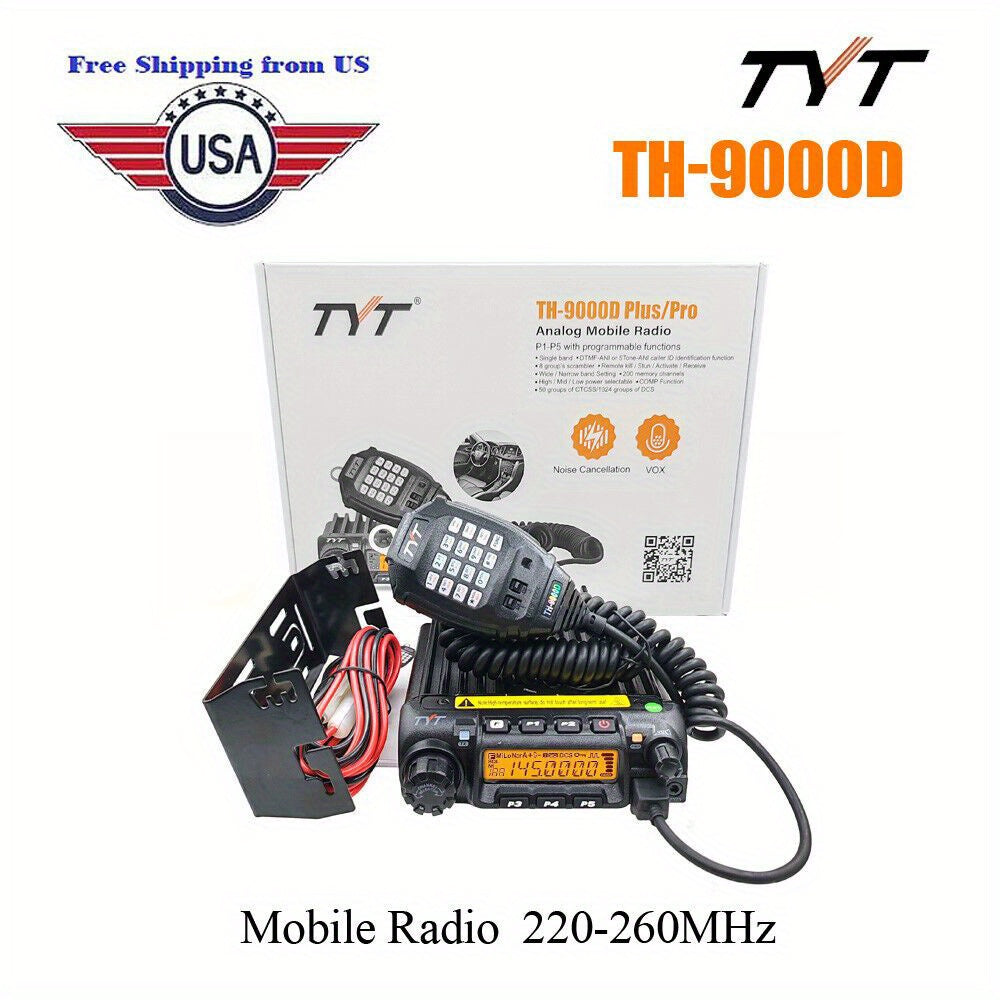 TYT TH-9000D Ham Radio 220-260MHz 60W High Power 200 Channels Mobile Transceiver, Car intercom, easy to install