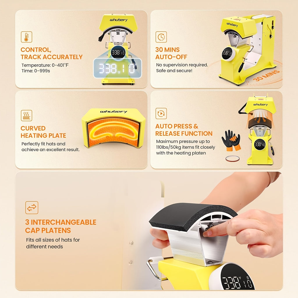 15"x15"/15"x12" - 8-in-1/ 5-in-1 Heat Press Machine Combo, Rotatable Design, Multi-Size Transfer Professional Sublimation Combination, Suitable for T-shirts, Bags, Pillows, Hats, Beanies, Roller - 3in 1 Auto Hat Press Can Only Press Hats