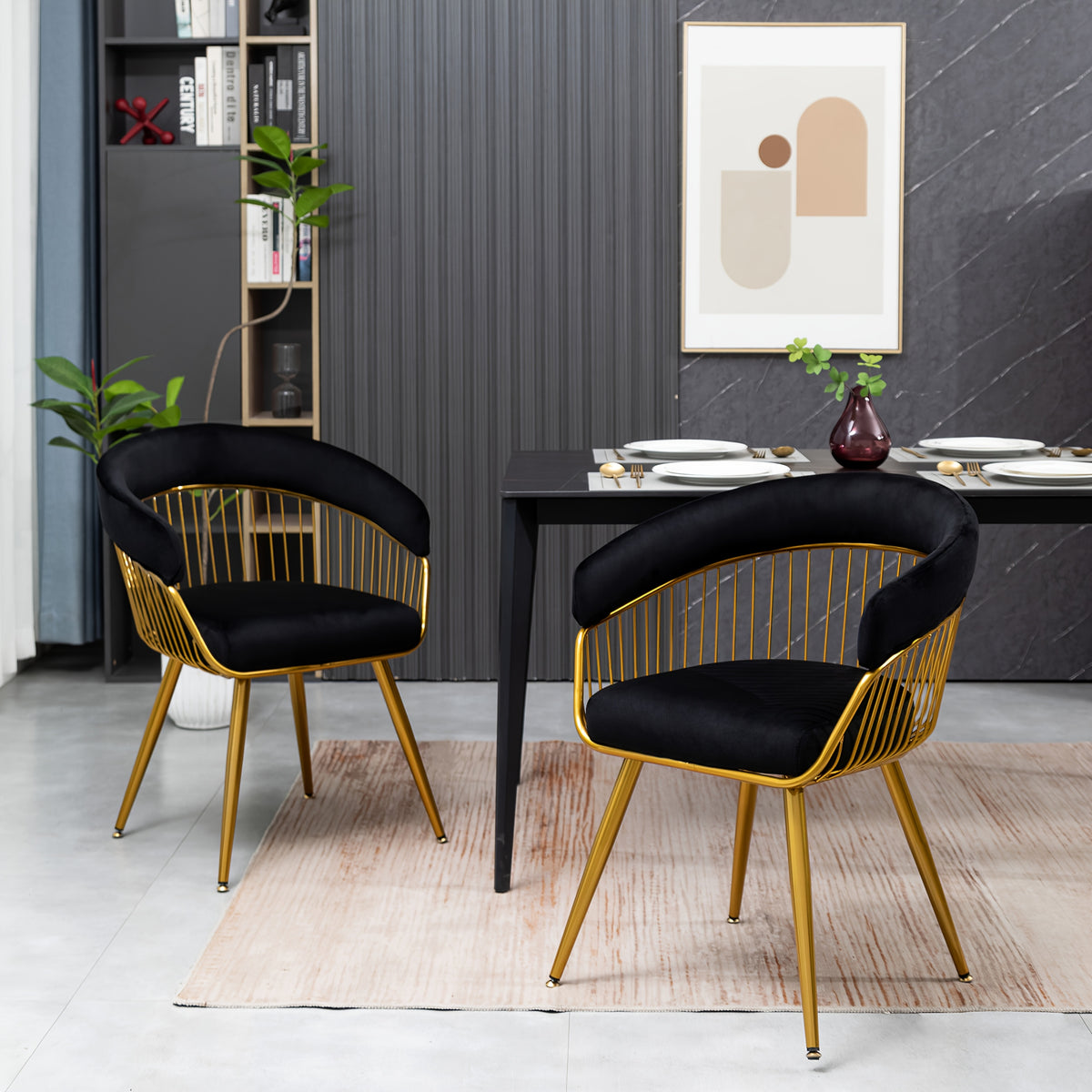 DYHOME 2pcs Modern Reception Chairs Visitor Chairs for Office, Living Room, Kitchen, Elegant Fabric Accent Chair with Comfortable Padded Back and Metal Legs