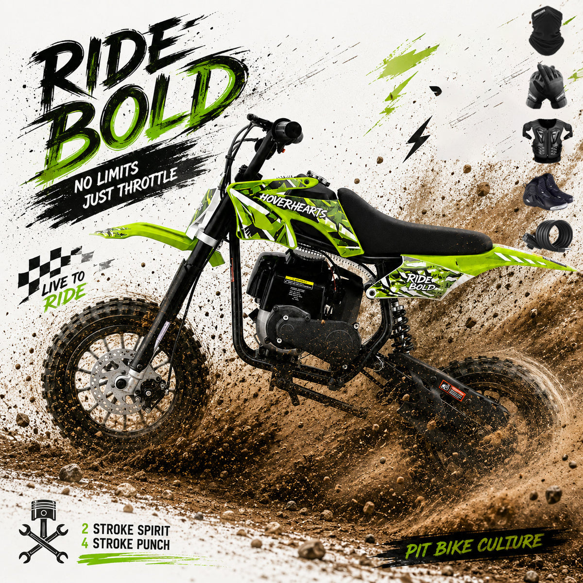 Mini Dirt Bike, 49 CC 2-Stroke Gas Bike (Model :DB001) with Off-Rode Tire, Suspensions, Disc Brakes, Max Load 160Lbs, Up to 20Mph-Included: gloves, face mask, cycling protective gear, cycling boots, and anti-theft lock.