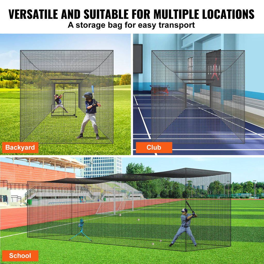 VEVOR Baseball Batting Netting, Professional Softball Baseball Batting Hitting Training Net, Practice Portable Pitching Cage Net with Door & Carry Bag, Heavy Duty Enclosed PE Netting, 35/55/70FT (NET ONLY)