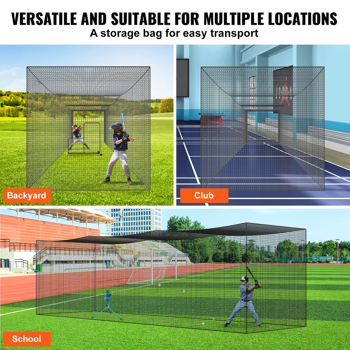 VEVOR Baseball Batting Netting, Professional Softball Baseball Batting Hitting Training Net, Practice Portable Pitching Cage Net with Door & Carry Bag, Heavy Duty Enclosed PE Netting, 35/55/70FT (NET ONLY)