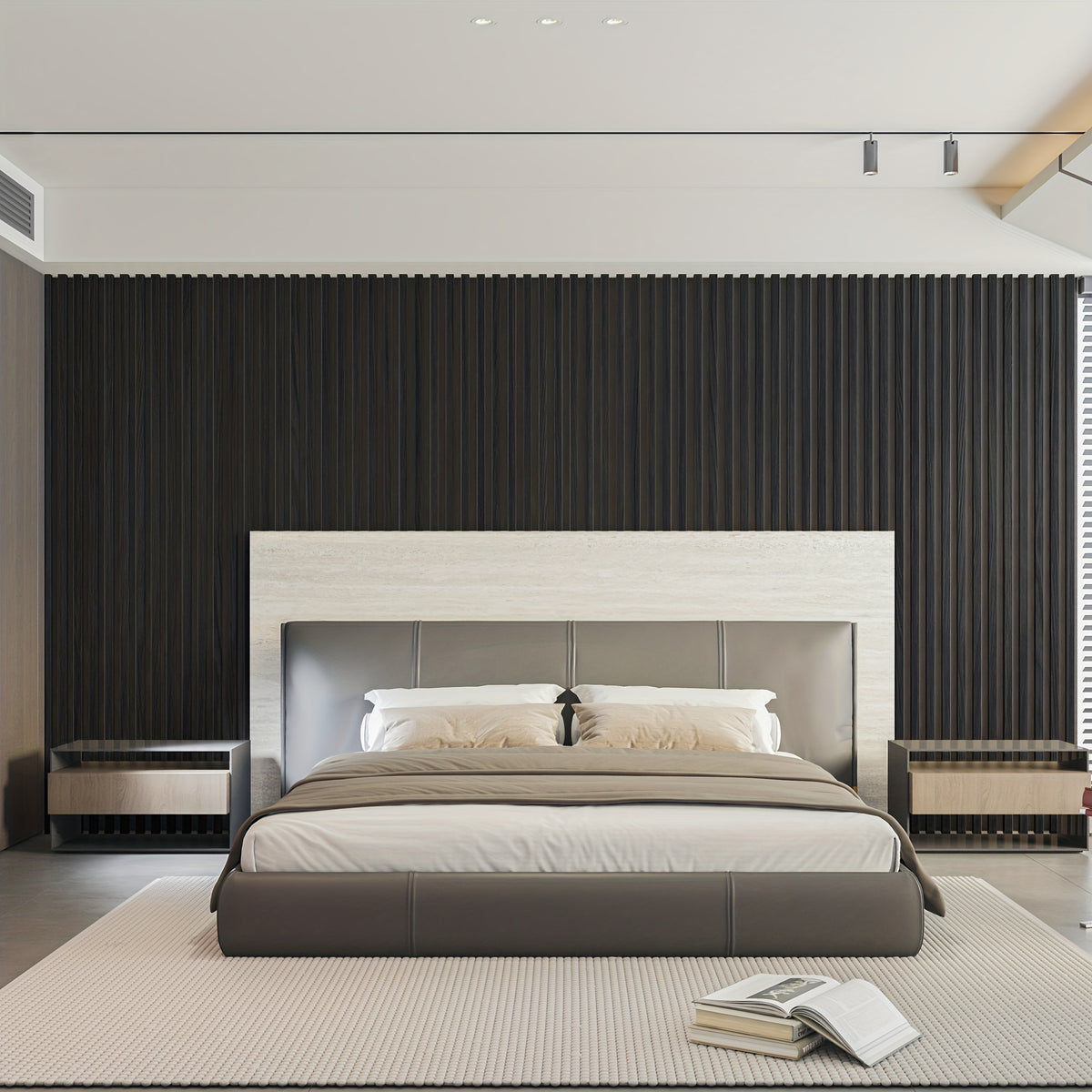 4-Sheet 93" X 12" Textured Wood-Look 3D Wall And Ceiling Tiles Noise Insulating MDF Grille Design, 31 Sq.Ft Coverage with Screws X56