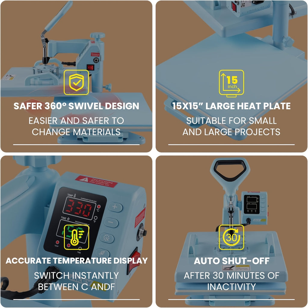 HOMDOX 15"x15" - 11pcs(8 In 1) / 8pcs(5 In 1) Heat Press Set With 30OZ Tumbler Press, Slide Out 360° Swing Away For T-Shirt/Cloth Bags/Tumbler/Mug/Hat/Plate - 15"x15" Slide Out T-shirt Heat Press Machine Can Only Press T-Shirt/Pillows/Cloth Bags