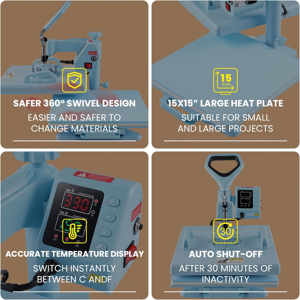 HOMDOX 15"x15" - 11pcs(8 In 1) / 8pcs(5 In 1) Heat Press Set With 30OZ Tumbler Press, Slide Out 360° Swing Away For T-Shirt/Cloth Bags/Tumbler/Mug/Hat/Plate - 15"x15" Slide Out T-shirt Heat Press Machine Can Only Press T-Shirt/Pillows/Cloth Bags