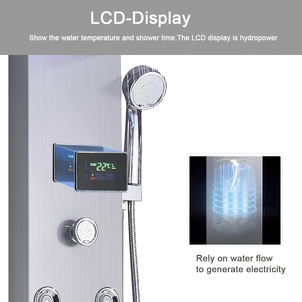 [Shower Panel Tower System] Shower Panel Tower System, Stainless Steel 6-Function Faucet LED Rainfall Waterfall Shower Head Handheld Sprayer Rain Massage Body Jets Tub Spout, Brushed Nickel, Shower System, Bathroom Decor And Accessories