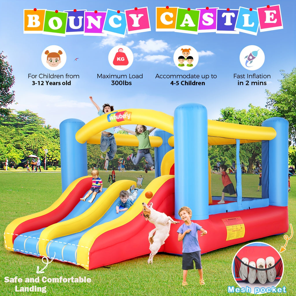 Large Inflatable Bounce House for Kids 3-10, Inflatable Bouncer with Blower, 12.6 X 9ft Big Blow Up Jumping Castle with Double Slide Obstacle, Family Indoor Outdoor Backyard Bouncy Castle Jump 'n Slide for Kids Boys Girls Birthday Party Christmas