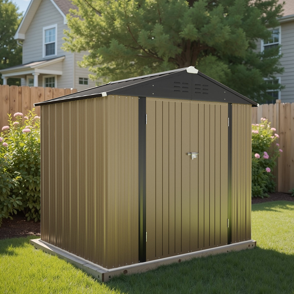 GUNJI 8X6 FT Outdoor Steel Storage Shed with Lockable Doors, Compact Small Bike Shed, Ideal for Garden, Backyard, Swimming Pool, Patio Utility And Tool Storage
