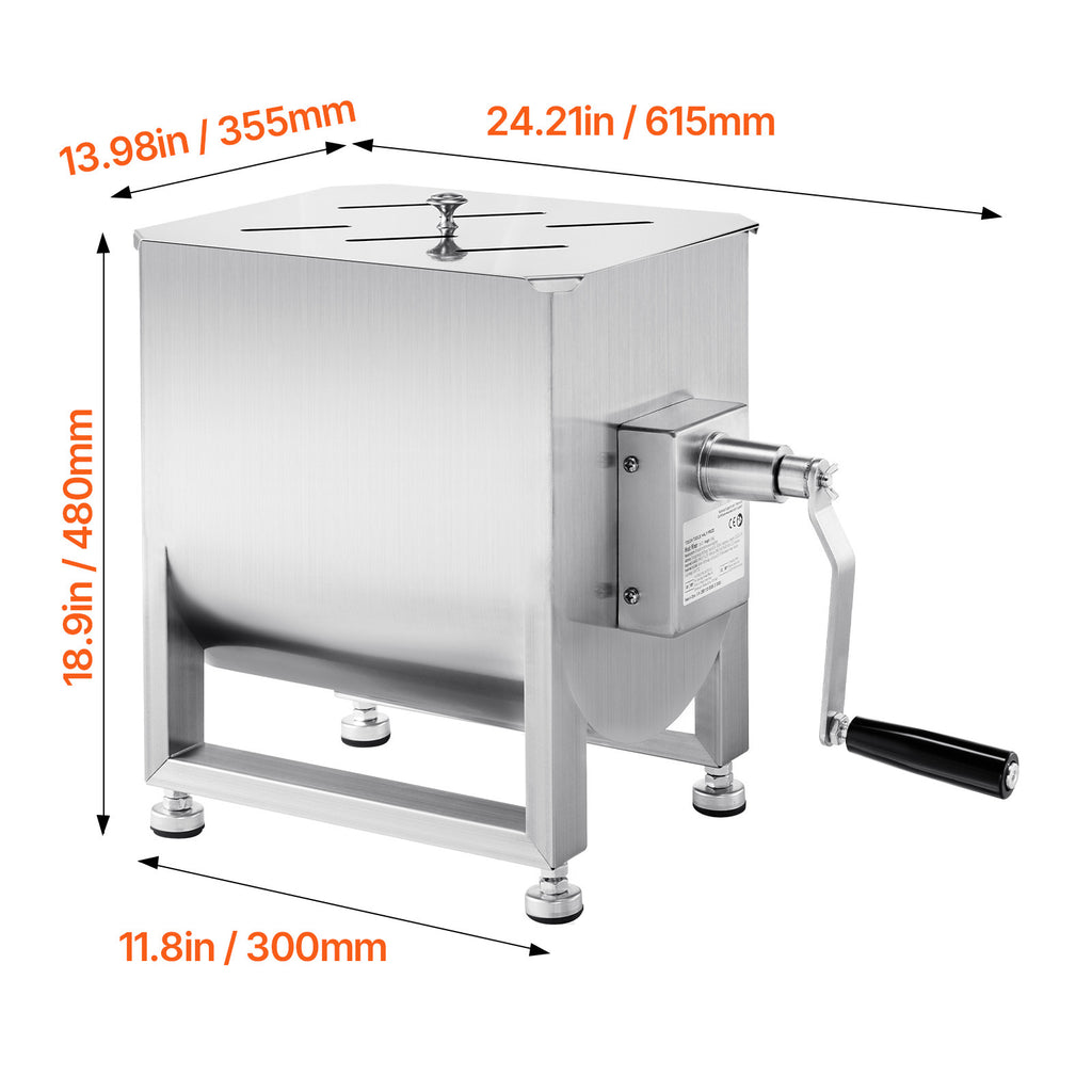 VEVOR Manual Meat Mixer 10L/20L/30L/40L Fixed Tank Mixing Max 60LB for Meat Sausage Mixer, Non-tiltable style/Tiltable style