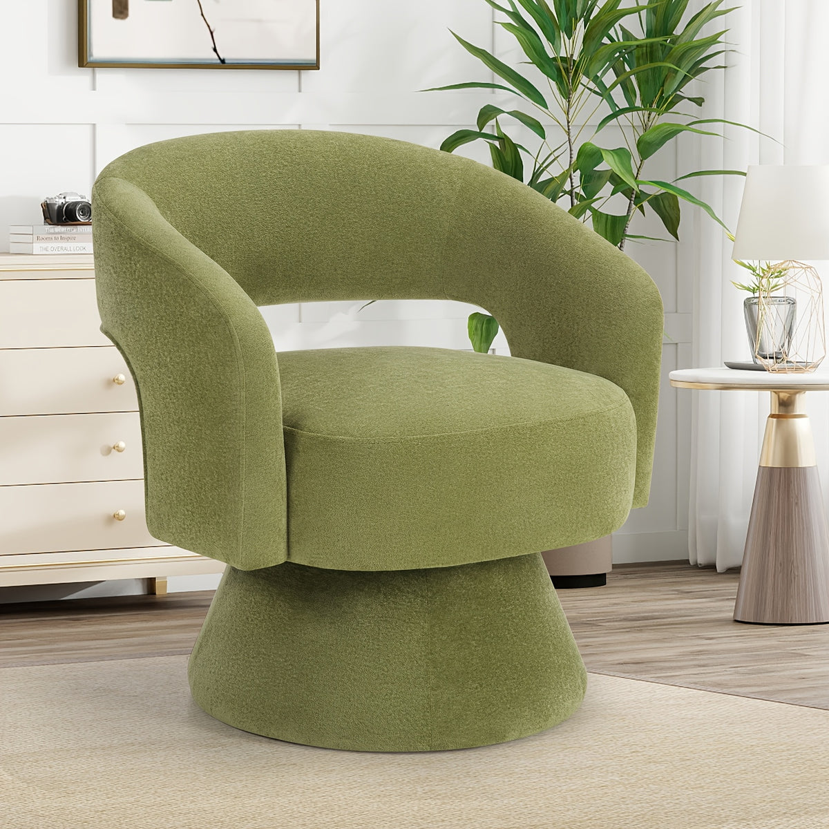 360 Degree Swivel Barrel Chair Modern Velvet Accent Chair Comfy Round Armchair Swivel Accent Chair for Living Room Orange