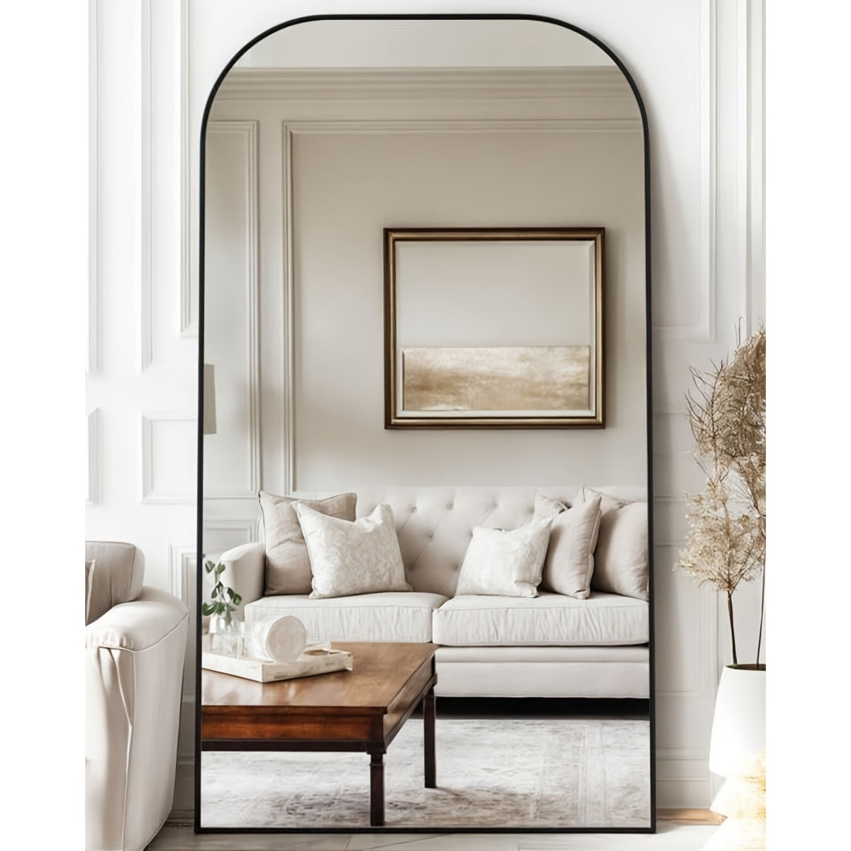 Arched Floor Mirror, Vintage-Inspired Full Length Reflection for Bedroom or Living Room Decor with Stand