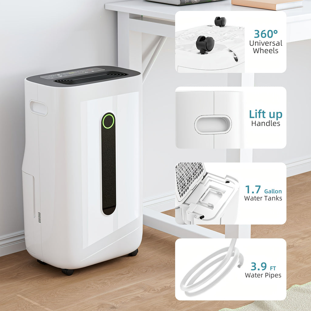 80 Pint Dehumidifier, Whole-Home Coverage with One-Touch Operation, 45dB Ultra Quiet - 3-Speed Fan, Auto-Regulates Humidity, 1.7Gallon Water Tank, Full-Tank Alert, Bedroom, Bathroom