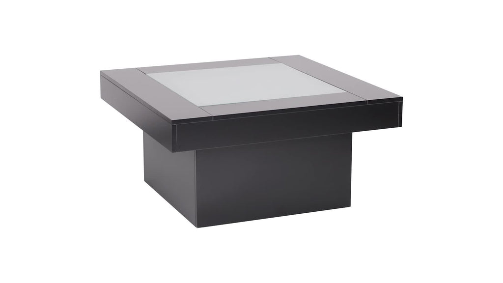 Square Coffee Table with LED Lights for Living Room, 35.4" Large Black Coffee Tables, Tempered Glass-top Modern Center Table, Engineered Wood Coffee Table for Home Office