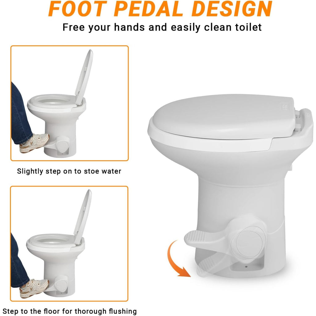 Bonnlo HDPE Outdoor Toilet Gravity Flush with Foot Pedal Standard Height Camper Toilet for RVs Trailers and Outdoor Camping Portable Clean Sanitation