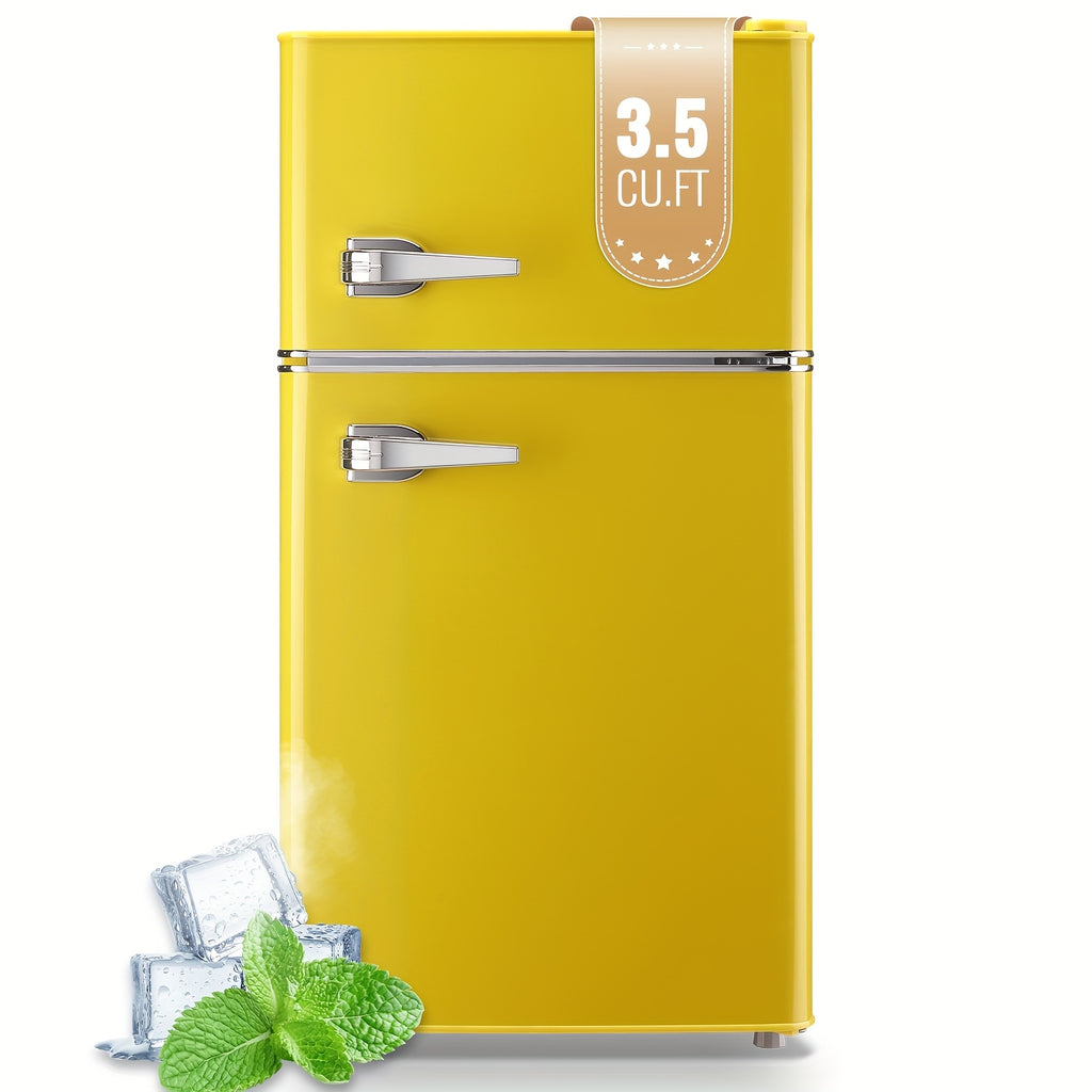 WANAI 3.5 CU.FT. Double Door Fridge with Freezer, Compact Mini Fridge, Featuring Adjustable Glass Shelves - Perfect Choice for Offices, Bedrooms, Dorms, & Apartments!