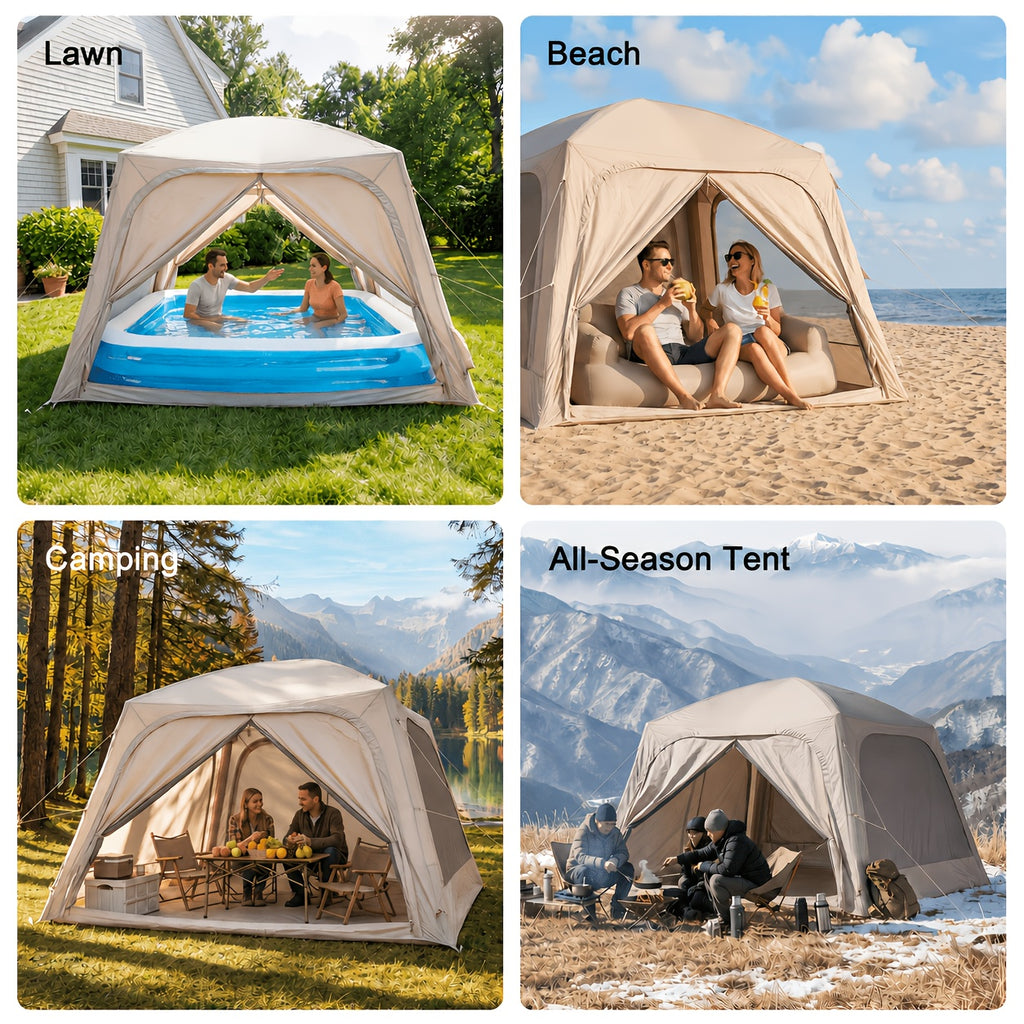 LILYPELLE Inflatable Camping Tent, Easy Setup Air Tent with Hand Pump, 4-Season Glamping Tent for Couples, Groups, And Families