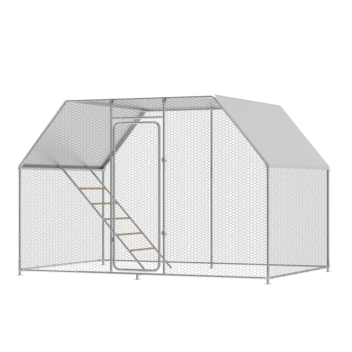 Large Metal Chicken Coop, 10X6.5X6.5Ft Chicken Runs for Yard with Cover, Walk-In Chicken Coop with Roosting Perch And Door
