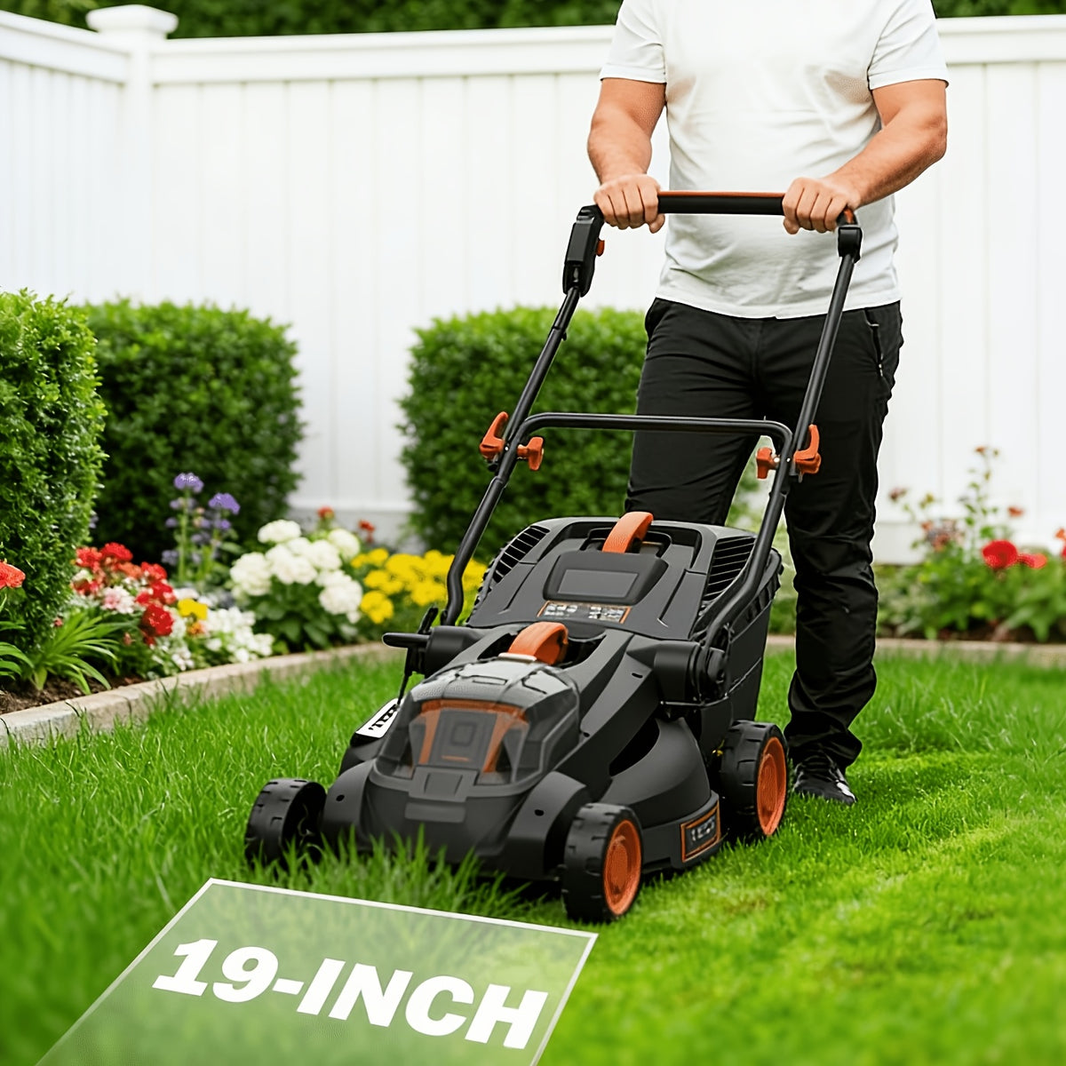 36V Brushless 19"/16" Cordless Lawn Mower with 4Ah Battery, 36V Battery Powered Walk-Behind Push Mowers, 6 Cutting Heights (25-75mm), 2-in-1 Mulching & Grass Collection, Foldable Handle for Vertical Storage