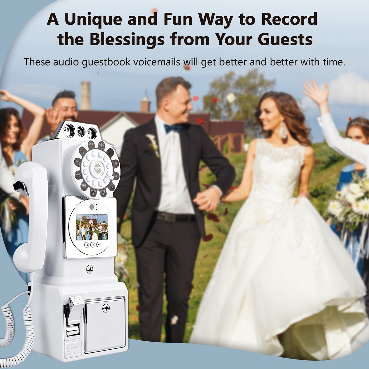 FiayaCom Video Guestbook Retro Phone, Audio Wedding Phone, with A Messaging Feature, Record Preserve Your Special Occasions, for Wedding, Bridal Shower, Baby Shower, Birthday, Graduations, Anniversary