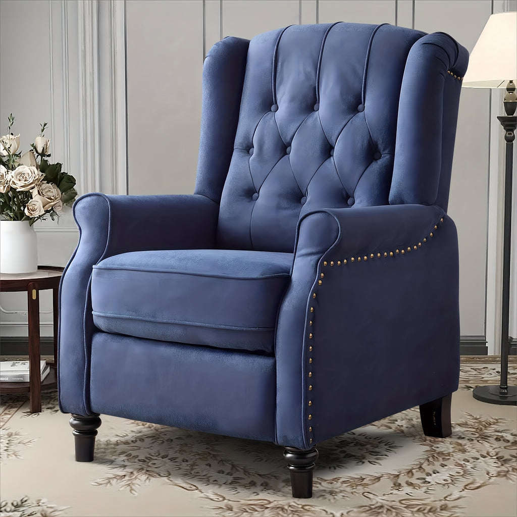 Mid-Century Pushback Recliner Chair with Fabric Upholstery for Living Room or Bedroom Seating