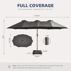15-Foot Double-Sided Patio Umbrella (Base Included), Large Outdoor Market Table Umbrella, 36 Solar-Powered LED Lights, 12 Heavy-Duty Ribs for The Patio Umbrella, Automatic Solar Charging Providing 8 Hours of Illumination, Suitable for Terrace, Deck