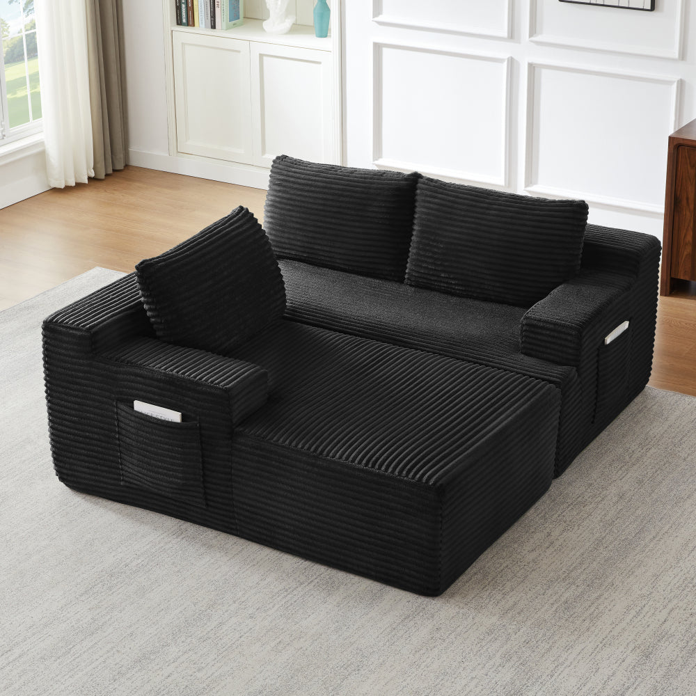 96.1"Cloud Sectional Boneless Couches For Living Room, Modular L Shaped Couch With Deep Seat Oversized Right Facing Chaise, Memory Foam Compressed Spineless 3 Seater Sofa For Apartment, Black | No Assembly Required, Deep Seat, Cat-Claw Resistant