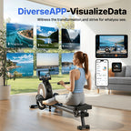 MERACH Home Rowing Machine with Magnetic Quiet Resistance, 16 Adjustable Levels, 350lbs Weight Capacity, Bluetooth App Sync, And Smooth Dual Rails