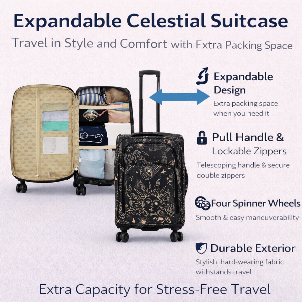 4-Piece Softside Spinner Luggage Set (20+24+28+32 inch) Lightweight Travel Suitcases with 360° Wheels, Telescopic Handle, Multi Pocket Design