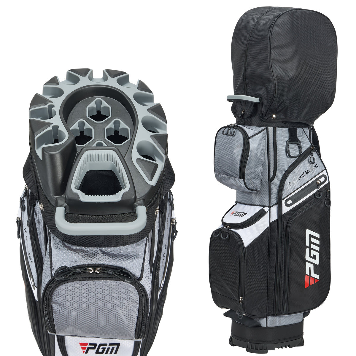 PGM Black Golf Cart Bag, 14 Way Silent Top Divider Premium Golf Bag with Ergonomic Handles & Rain Crove