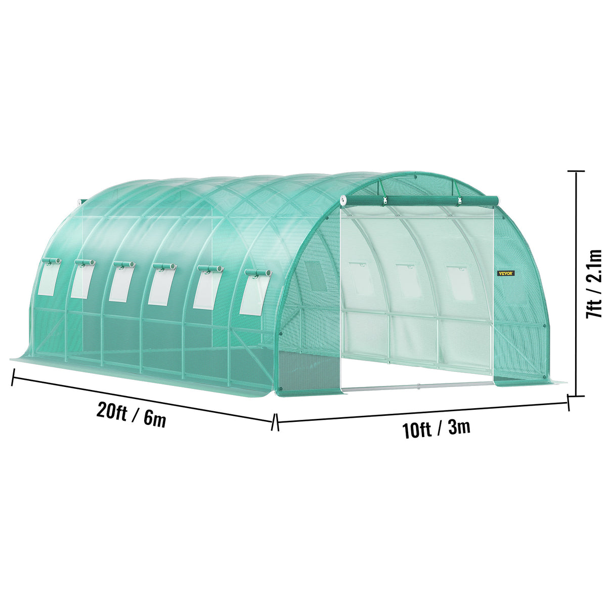 Walk-In Tunnel Greenhouse by VEVOR, 20 x 10 x 7 ft Plant Shelter with 12 Mesh Windows and Two Zippered Doors