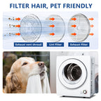 120V Portable Clothes Dryer 850W Compact Laundry Dryers 1.5/1.6/1.8/2.85 Cu.Ft Front Load Stainless Steel Electric Dryers Machine with Stainless Steel Tub for Apartment, Rvs, Dorms, White, Easy to Control