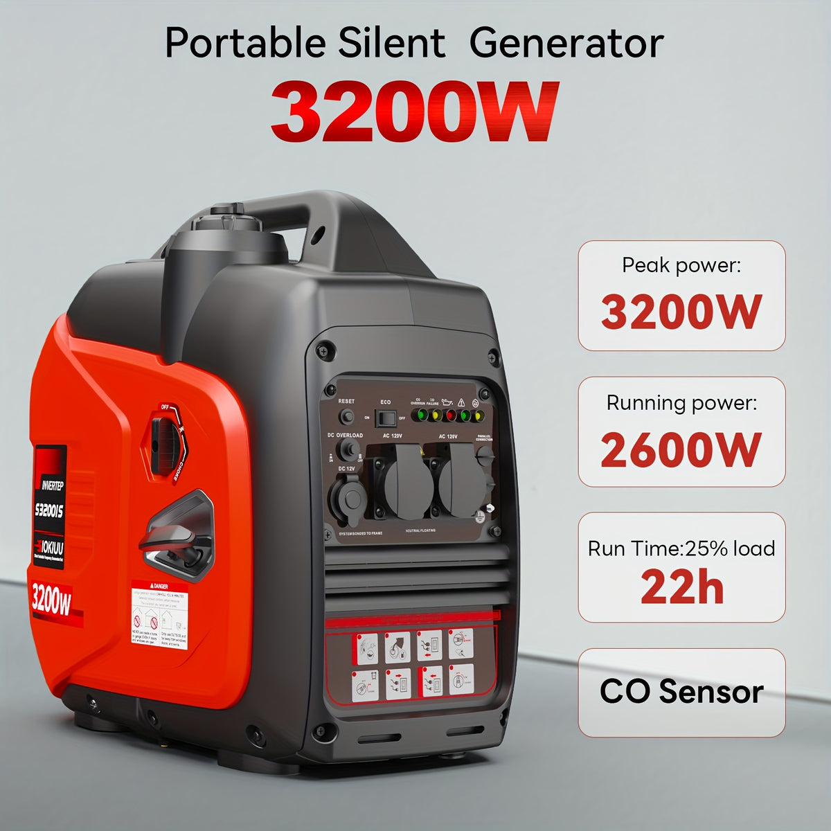 RV Portable Inverter Generator, Ultra Quiet, CO Alarm, Peak 2500W Rated 1900W, Peak 3200W Rated 2600W, Peak 4500W Rated 3600W, For RV Travel, Van Life, Road Trip, Camping, Patio, Backyard, Outdoor Working & Home Power Backup, Without Battery