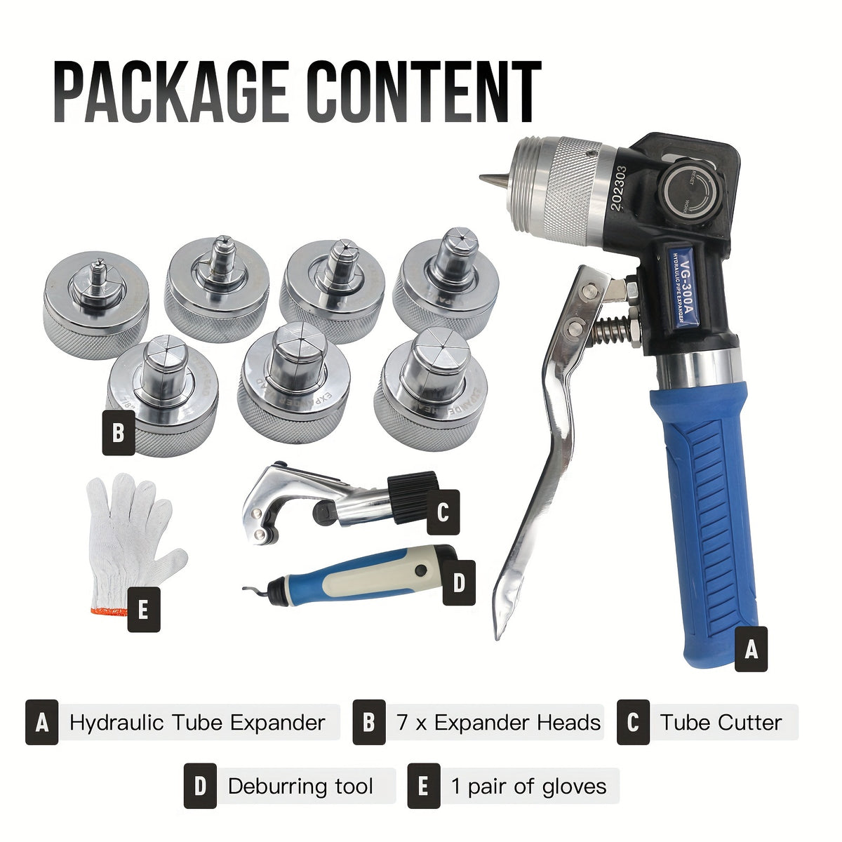 [Hydraulic Swaging Tool] Tube Expander Hydraulic Swaging & Expanding Tool Kit, 3/8" to 1-1/8" Range, Includes 7 Interchangeable Heads
