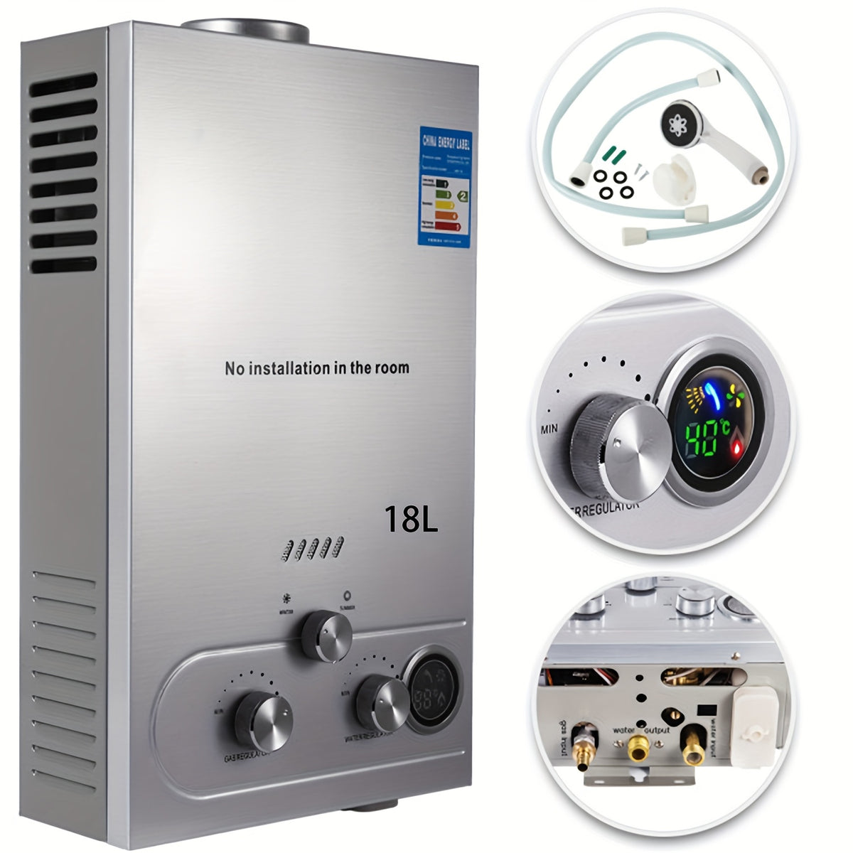 4.76gal Instant Tankless Gas Water Heater, Propane Gas Wall-Mounted for Shower Bathroom