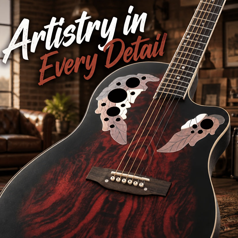 [Ideal Gift] 41-Inch Full-Size Guitar With Grape-Shaped Soundhole, Spruce Top, And Mahogany Fingerboard - Sunset Red Finish, Enhanced Tone And Playability, Suitable For All Music Styles, Ideal For Beginners And Guitarists. The Perfect Gift