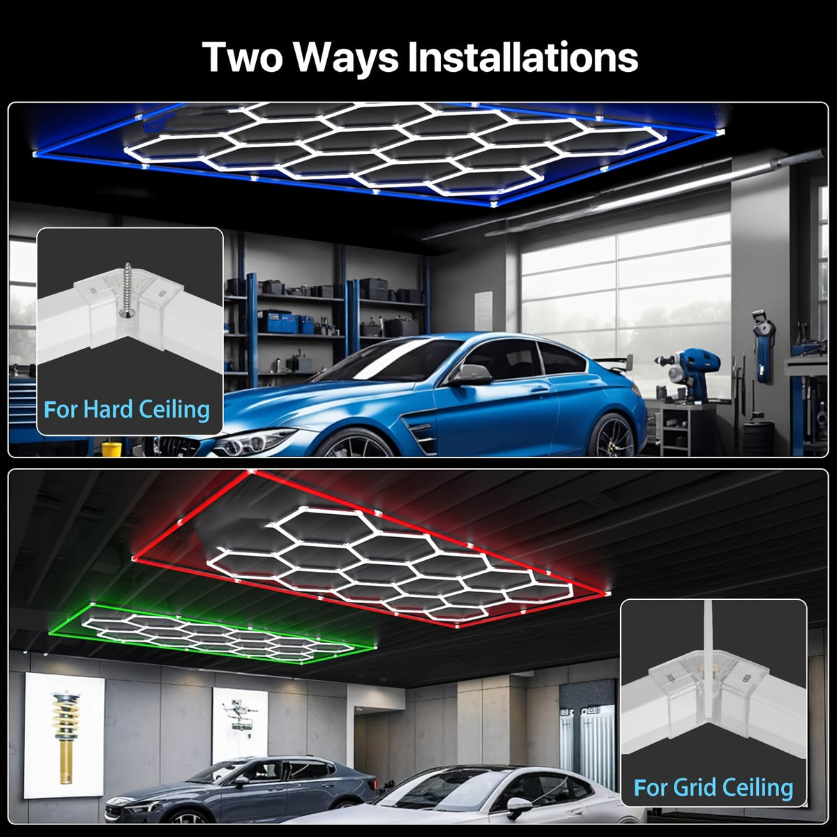 High-brightness LED Garage Light. Hexagonal Honeycomb Garage Light, Barber Shop Ceiling Light, Modern Design, Single Tube 850 Lumens, Framed LED Light Total 58650 Lumens