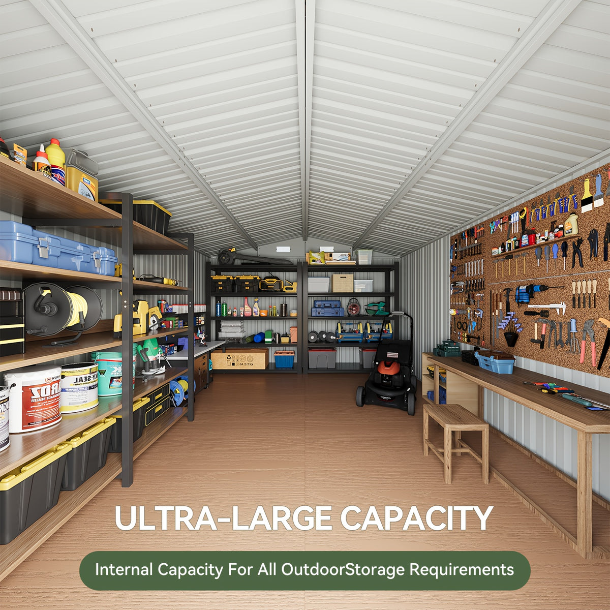 [Outdoor Storage Shed] ULSMVOC 10X12/10X8/8X6/6X4 FT Outdoor Storage Shed With Floor - Metal Garden Shed With Lockable Door And Sloped Roof For Garden, Backyard, Patio, And Backyard Brown