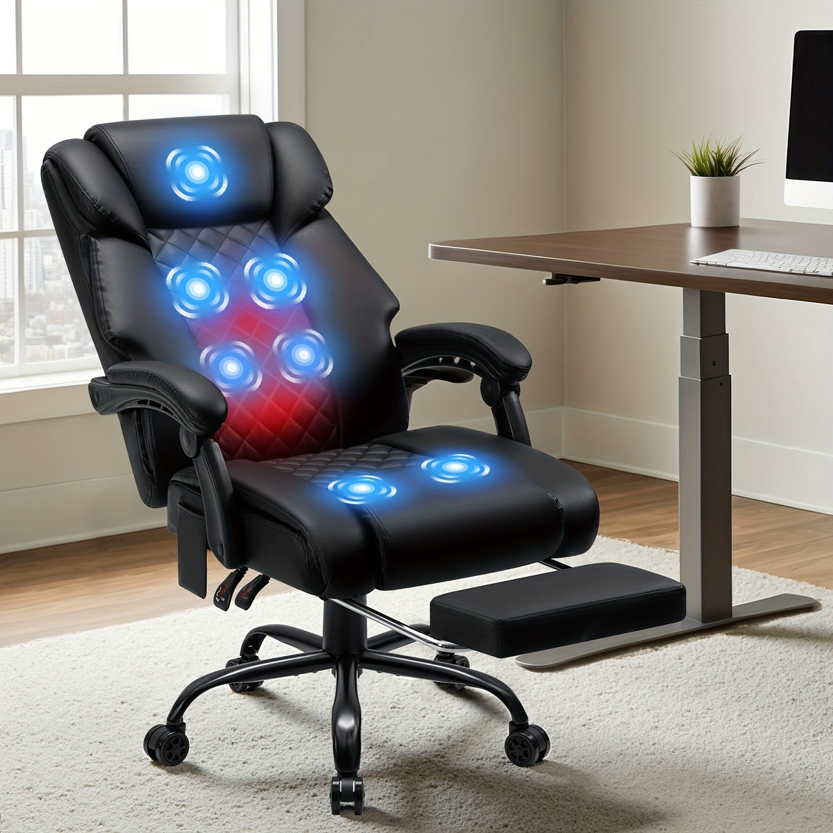 Massage Office Chair for Reclining Desk Comfort and Remote-Controlled 7-Point Relaxation at Home