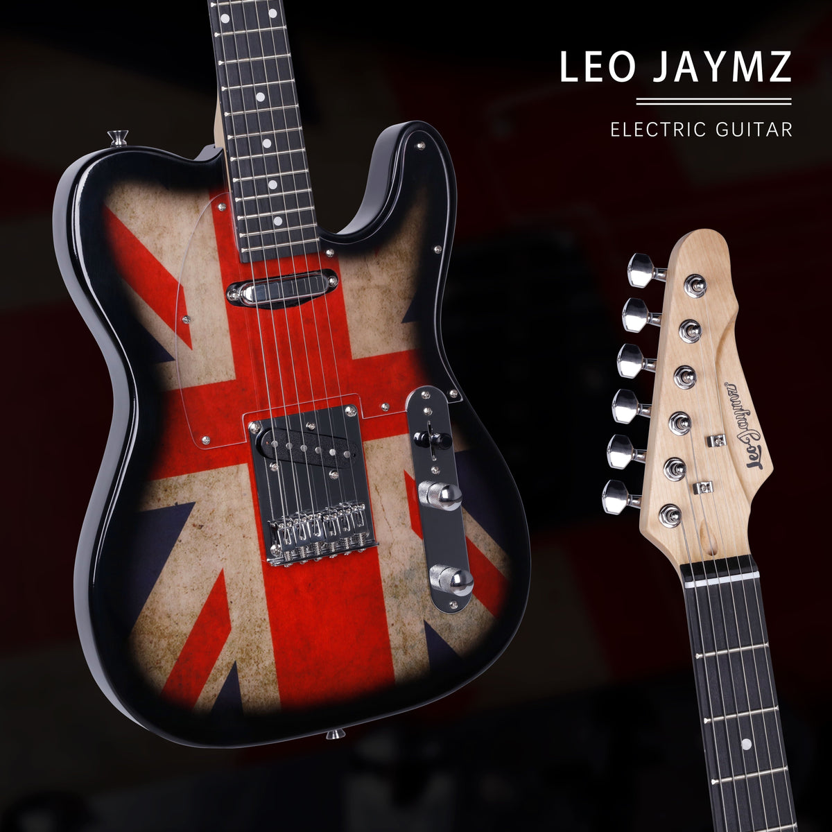 [Electric Guitar] Leo Jaymz DTL Style Electric Guitar with Flag Sticker - High Gloss Mahogany Body And Hard Maple Neck - High Transparency Acrylic Pickguard