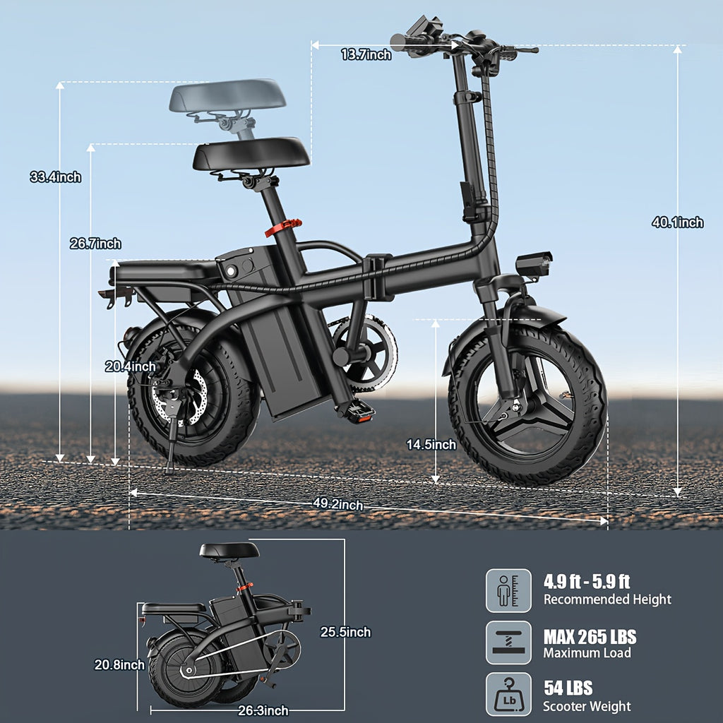 14-Inch Lightweight Folding Electric Bike, 500W Motor, 19.9 MPH Max Speed, 48V 6Ah Removable Battery, Portable Compact E-Bike for Adults, Urban Commuting