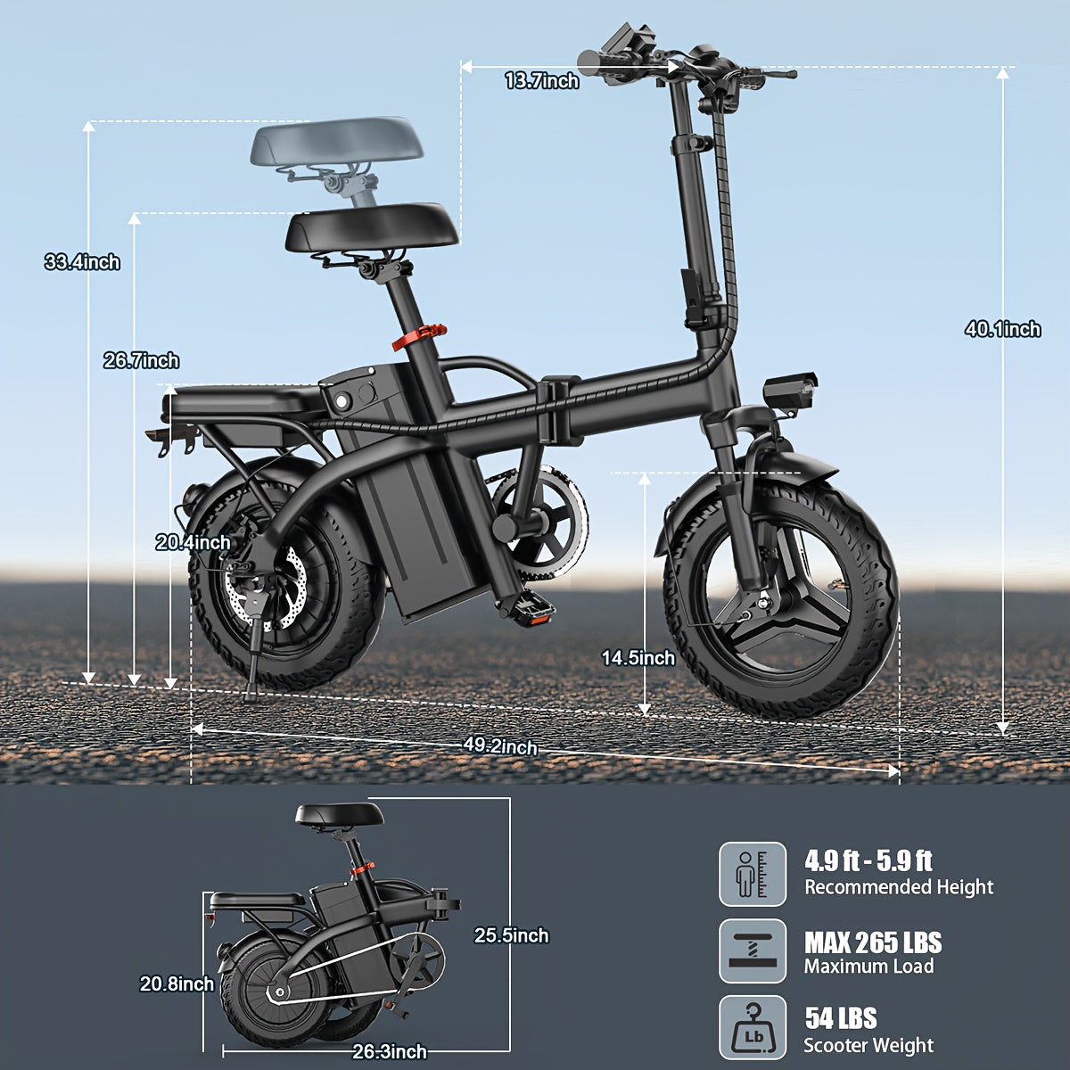 14-Inch Lightweight Folding Electric Bike, 500W Motor, 19.9 MPH Max Speed, 48V 6Ah Removable Battery, Portable Compact E-Bike for Adults, Urban Commuting
